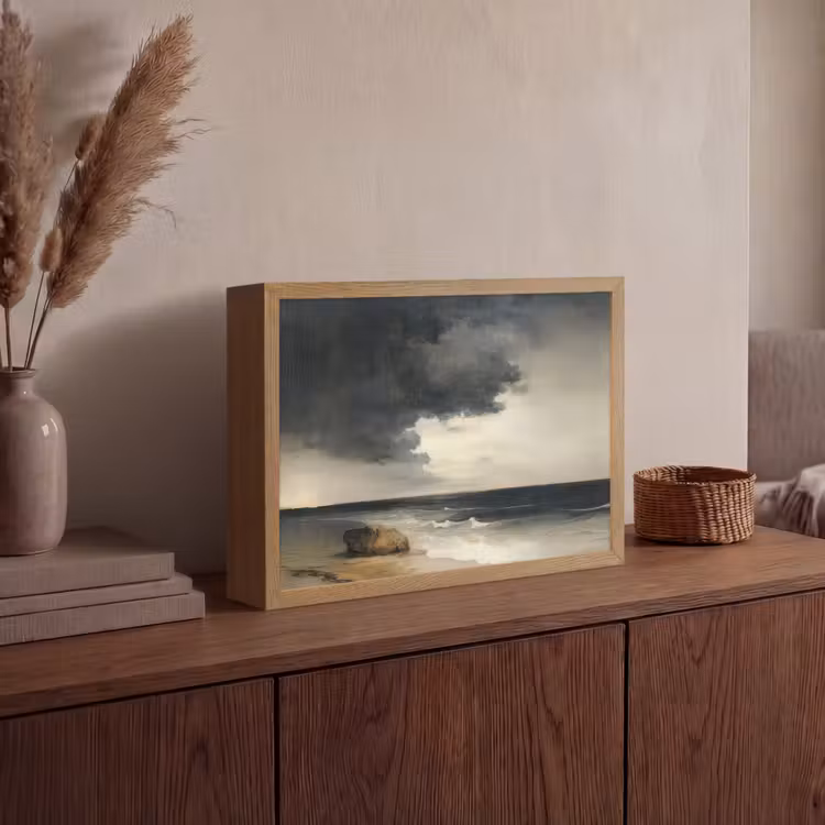 Kust - Golven - Rots - Storm Light Box met batterij (Wandlamp) middel -sfeer2