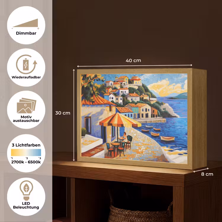 Kustdorp - Huisjes - Mozaïek - Zee Light Box met batterij (Wandlamp) middel -USP_websiteoverzichtDE