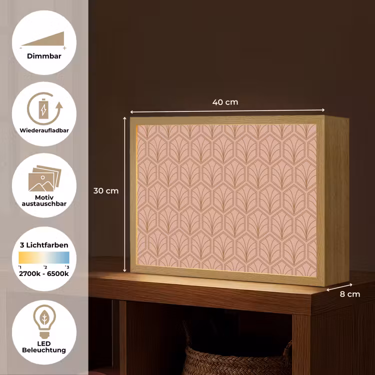 Zalmroze - Patroon - Geometrisch Light Box met batterij (Wandlamp) middel 907 -USP_websiteoverzichtDE