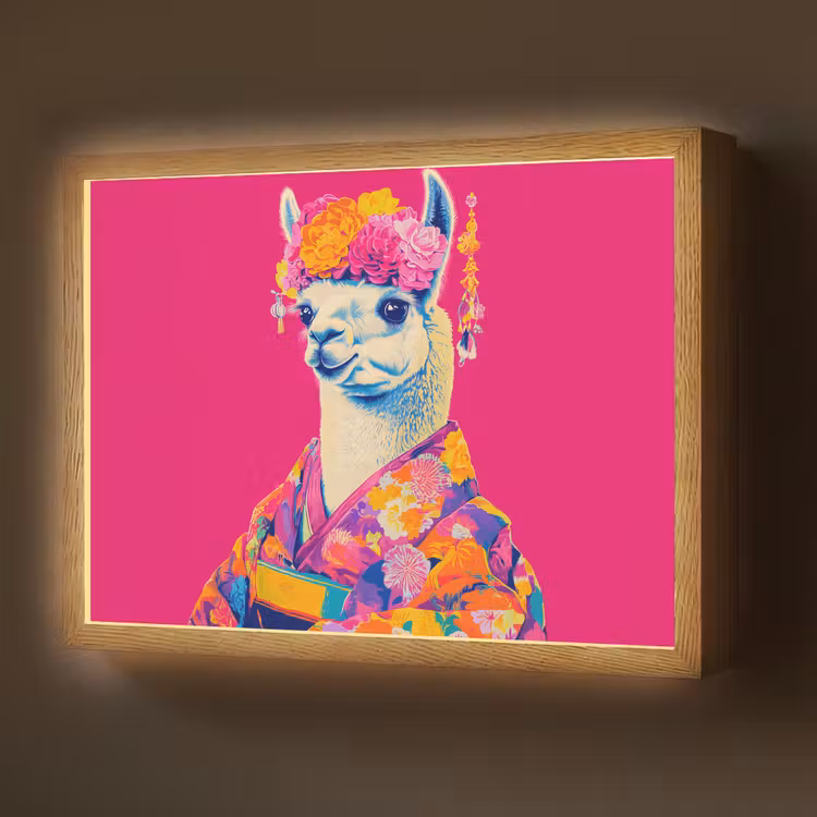 Lama - Kimono - Bloemenkrans - Felroze Light Box met batterij (Wandlamp) middel -z3d_website