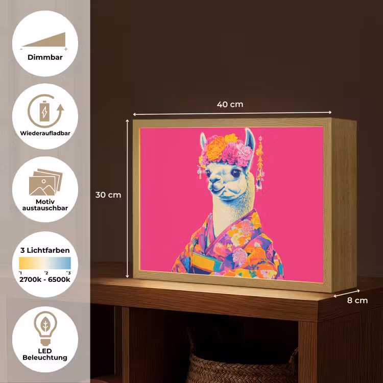 Lama - Kimono - Bloemenkrans - Felroze Light Box met batterij (Wandlamp) middel -USP_websiteoverzichtDE