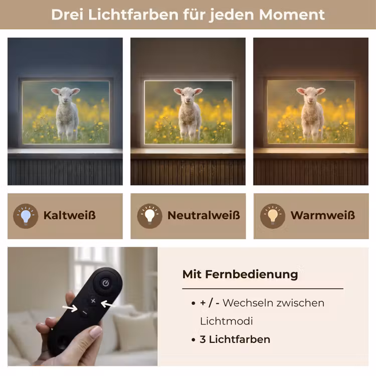 Lammetje - Gras - Bloemen - Geel Light Box met batterij (Wandlamp) middel -USP_lichtkleurDE