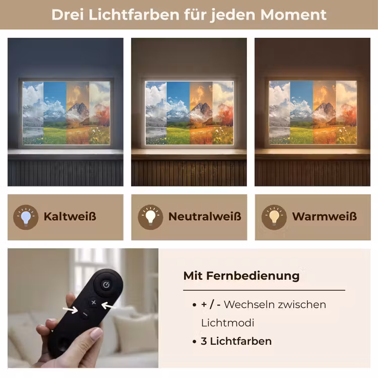 Landschap - 4 seizoenen - Natuur - Winter - Lente - Zomer - Herfst Light Box met batterij (Wandlamp) middel -USP_lichtkleurDE