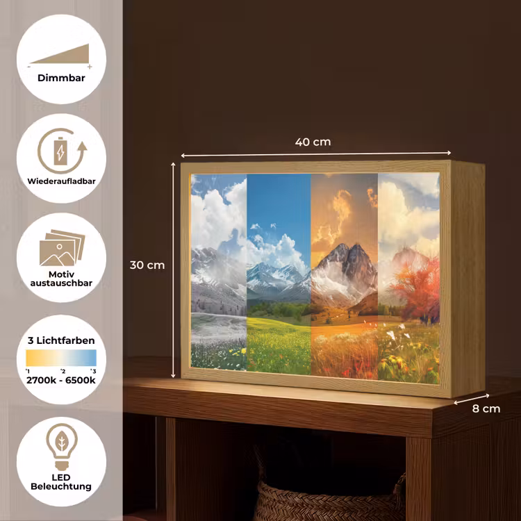 Landschap - 4 seizoenen - Natuur - Winter - Lente - Zomer - Herfst Light Box met batterij (Wandlamp) middel -USP_websiteoverzichtDE