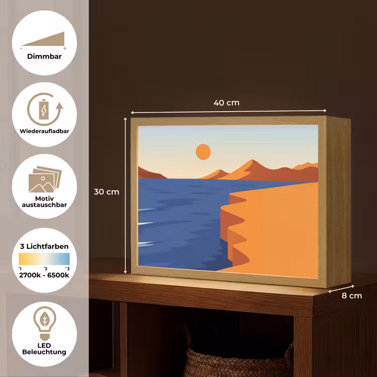 Landschap - Bergen - Zon - Zee Light Box met batterij (Wandlamp) middel -USP_websiteoverzichtDE