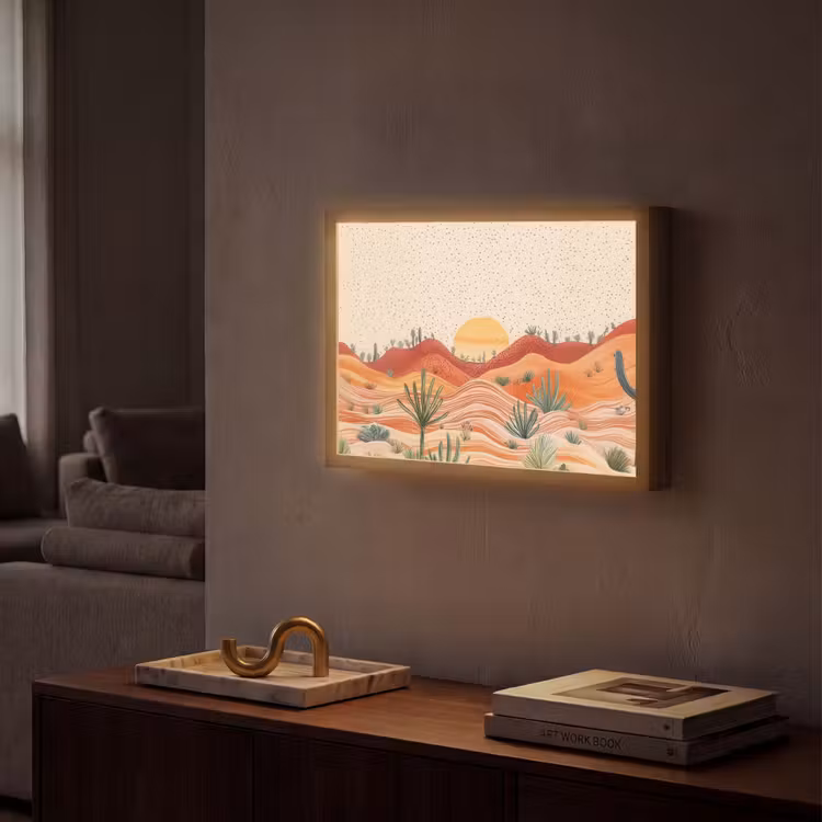 Landschap - Heuvels - Zonsondergang Light Box met batterij (Wandlamp) middel -sfeer1