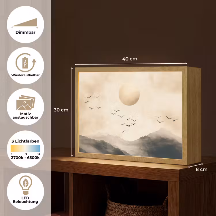 Landschap - Japandi - vogel Light Box met batterij (Wandlamp) middel -USP_websiteoverzichtDE