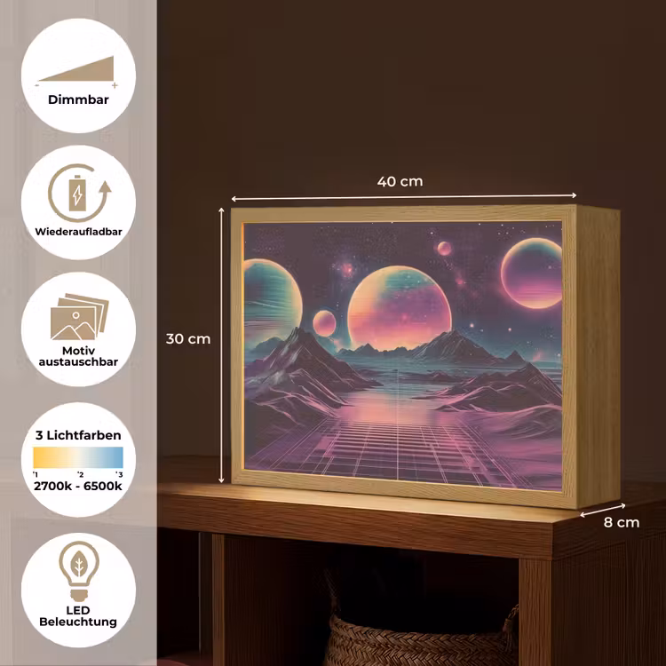Landschap - Planeten - Horizon - Paars Light Box met batterij (Wandlamp) middel -USP_websiteoverzichtDE