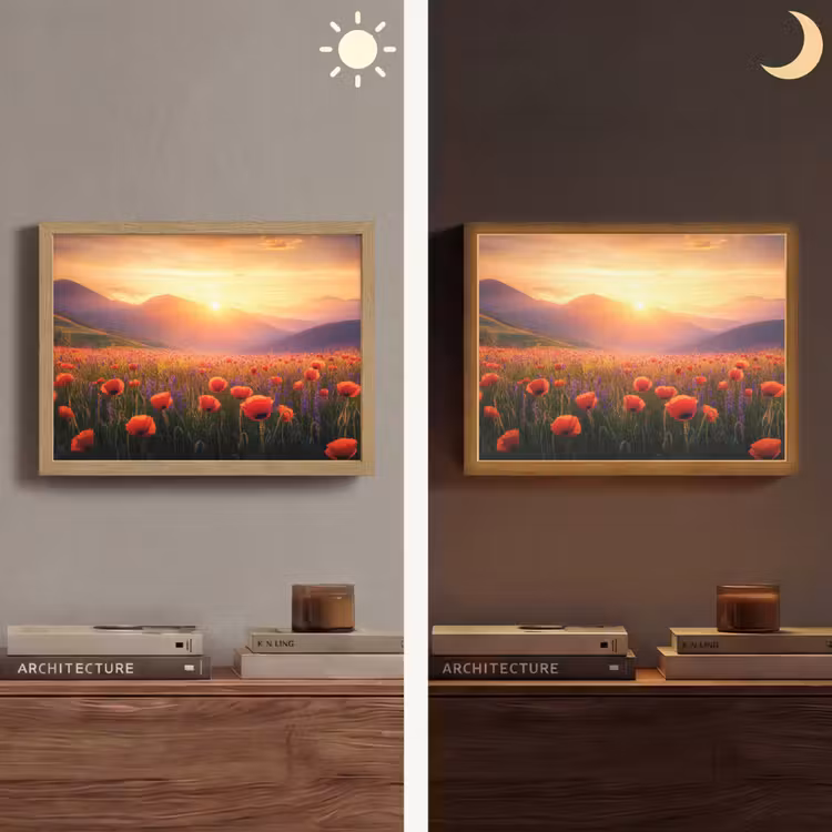 Landschap - Zonsondergang - Bloemenveld Light Box met batterij (Wandlamp) middel -sfeer3