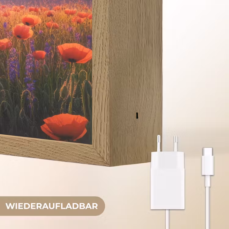 Landschap - Zonsondergang - Bloemenveld Light Box met batterij (Wandlamp) middel -USP_websiteoplaadbaarDE