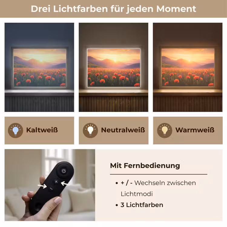 Landschap - Zonsondergang - Bloemenveld Light Box met batterij (Wandlamp) middel -USP_lichtkleurDE