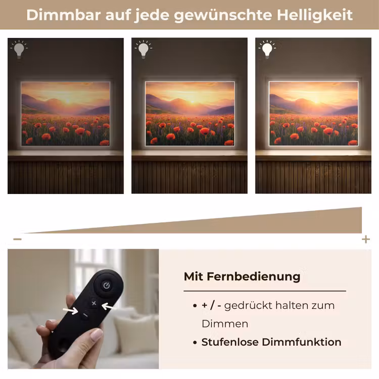 Landschap - Zonsondergang - Bloemenveld Light Box met batterij (Wandlamp) middel -USP_dimbaarDE
