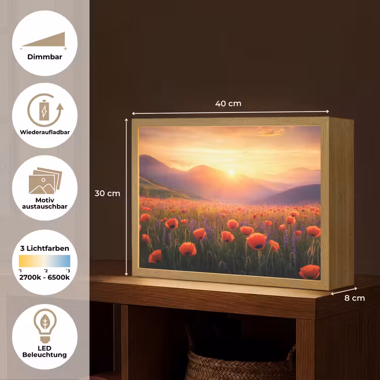 Landschap - Zonsondergang - Bloemenveld Light Box met batterij (Wandlamp) middel -USP_websiteoverzichtDE