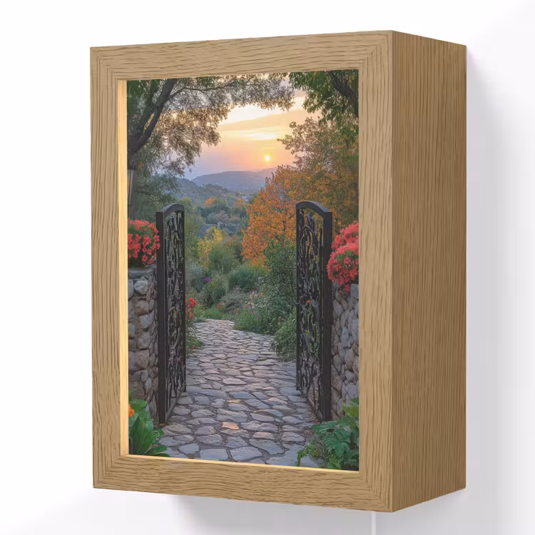 Landschap - Hek - Pad - Zonsondergang - Natuur Light Box met kabel (Wandlamp) klein -3d