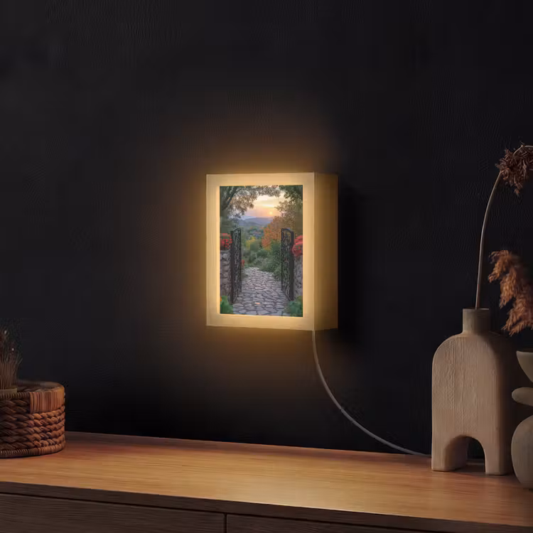 Landschap - Hek - Pad - Zonsondergang - Natuur Light Box met kabel (Wandlamp) klein -sfeer1