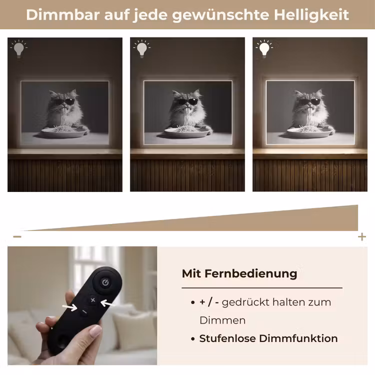 Langharige kat - Zonnebril - Spaghetti - Humor - Zwart - wit Light Box met batterij (Wandlamp) middel -USP_dimbaarDE