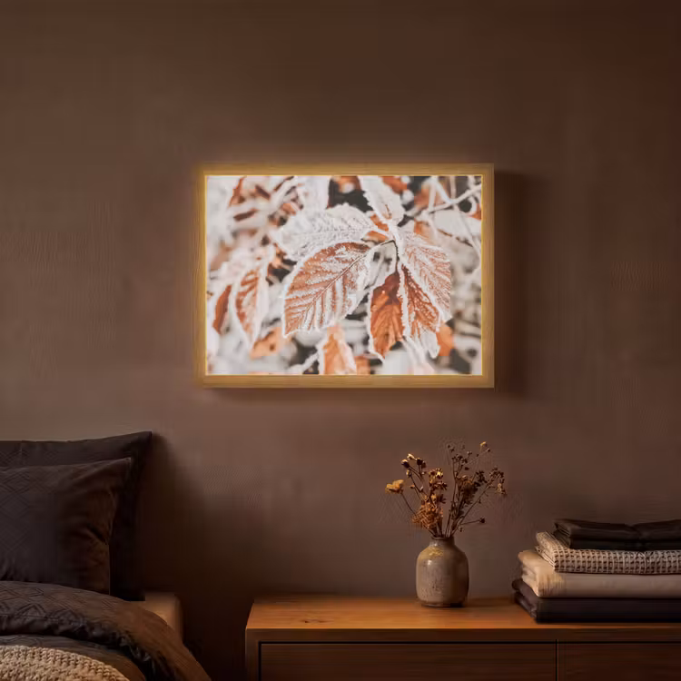 Bladeren - IJs - Winter - Natuur Light Box met batterij (Wandlamp) middel -sfeer4