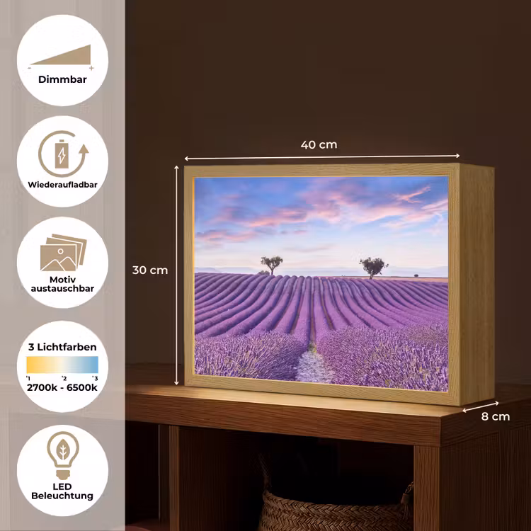 Lavendel - Natuur - Paars - Bomen - Bloemen Light Box met batterij (Wandlamp) middel -USP_websiteoverzichtDE