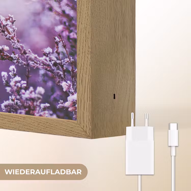 Lavendel - Winter - Bloemen - Paars Light Box met batterij (Wandlamp) middel -USP_websiteoplaadbaarDE