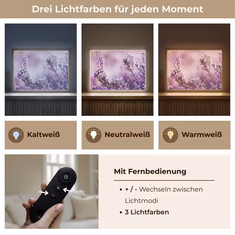 Lavendel - Winter - Bloemen - Paars Light Box met batterij (Wandlamp) middel -USP_lichtkleurDE