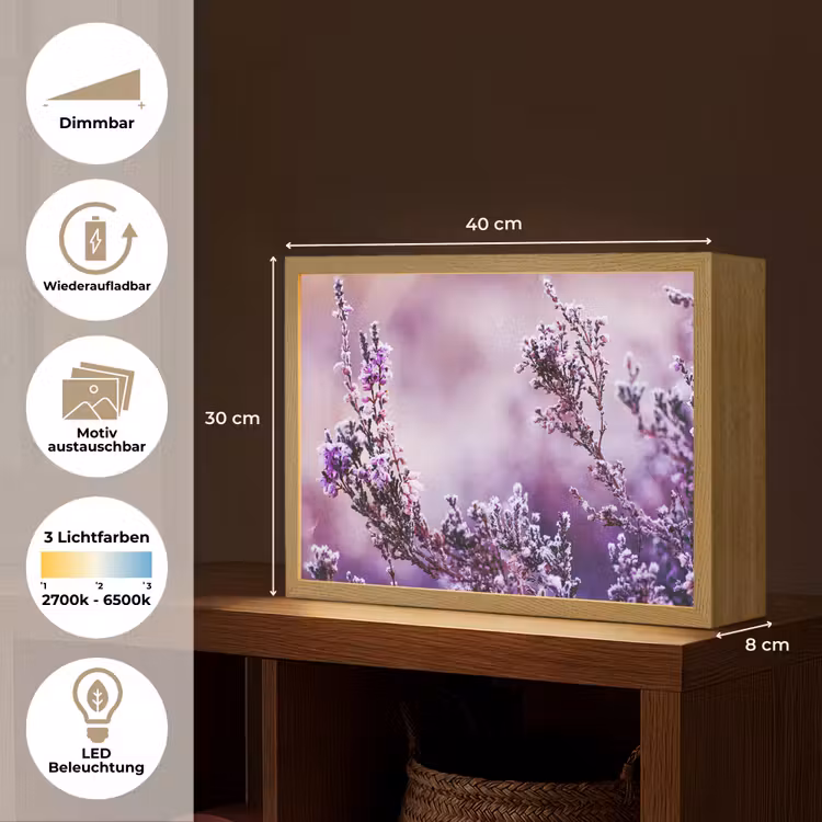 Lavendel - Winter - Bloemen - Paars Light Box met batterij (Wandlamp) middel -USP_websiteoverzichtDE
