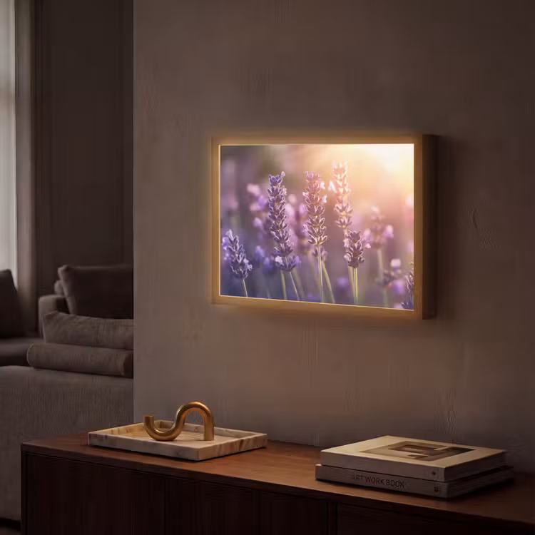 Lavendelbloemen - Paars - Zonlicht Light Box met batterij (Wandlamp) middel -sfeer1