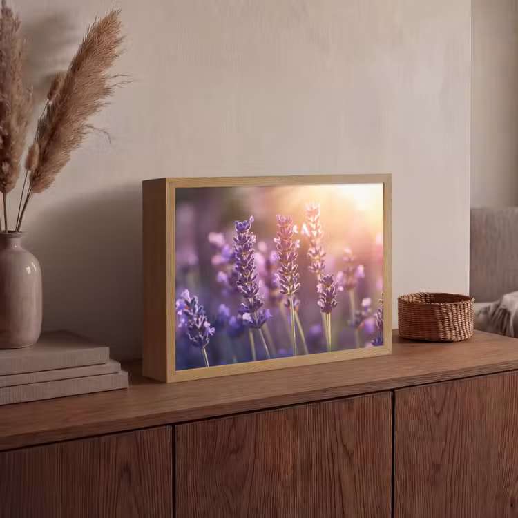 Lavendelbloemen - Paars - Zonlicht Light Box met batterij (Wandlamp) middel -sfeer2