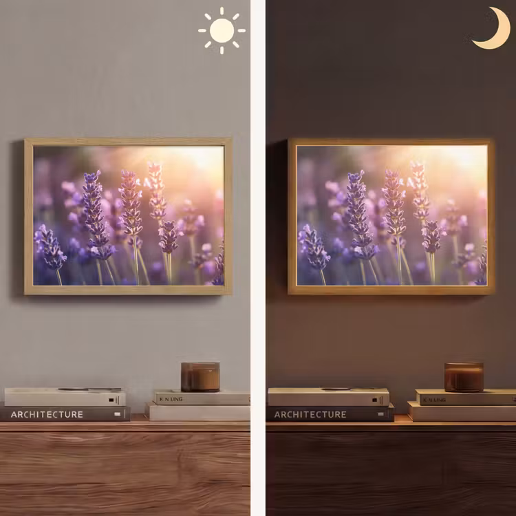 Lavendelbloemen - Paars - Zonlicht Light Box met batterij (Wandlamp) middel -sfeer3