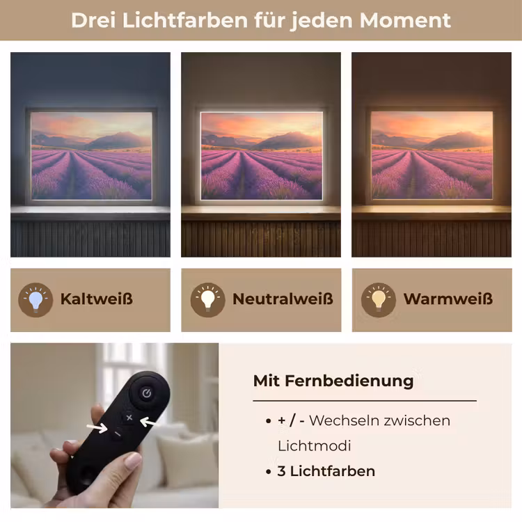 Lavendelveld - Zonsondergang - Paars Light Box met batterij (Wandlamp) middel -USP_lichtkleurDE