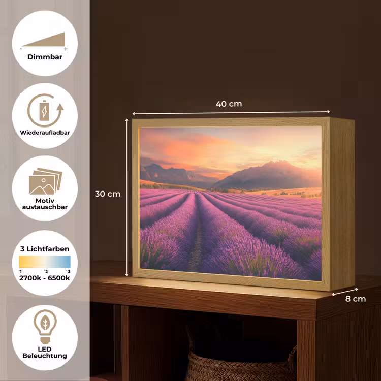 Lavendelveld - Zonsondergang - Paars Light Box met batterij (Wandlamp) middel -USP_websiteoverzichtDE