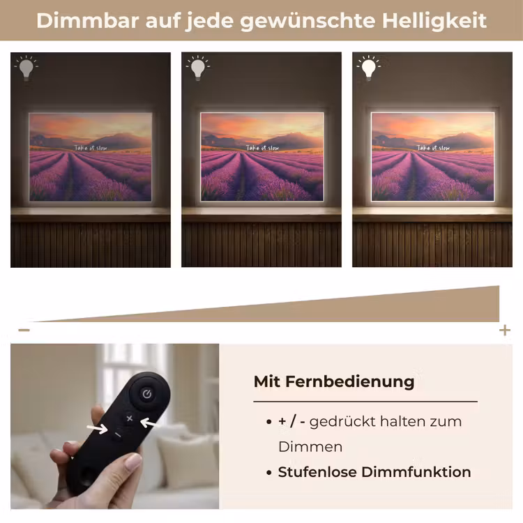 Lavendelveld - Quote - Zonsondergang Light Box met batterij (Wandlamp) middel -USP_dimbaarDE