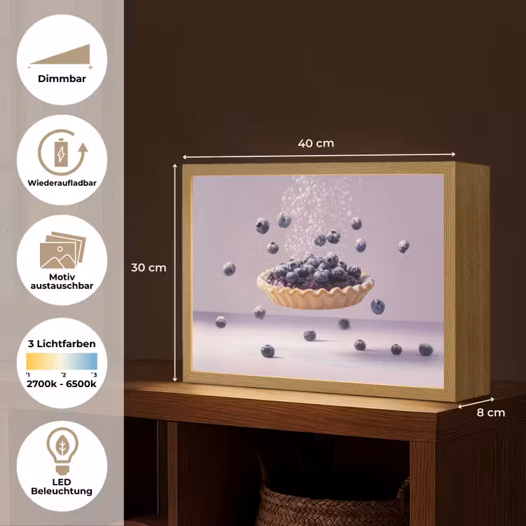 Eten - Taart - Bessen - Blauw Light Box met batterij (Wandlamp) middel -USP_websiteoverzichtDE