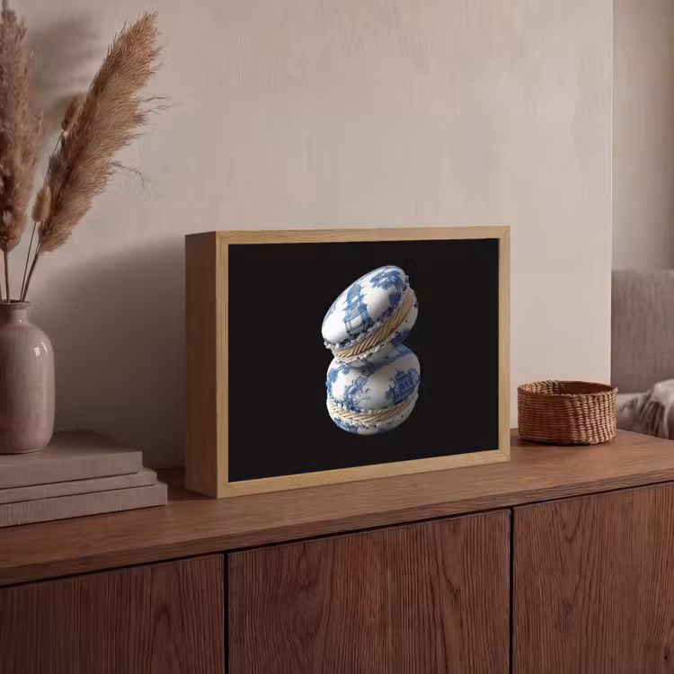 Eten - Macarons - Delfts blauw - Koekjes Light Box met batterij (Wandlamp) middel -sfeer2
