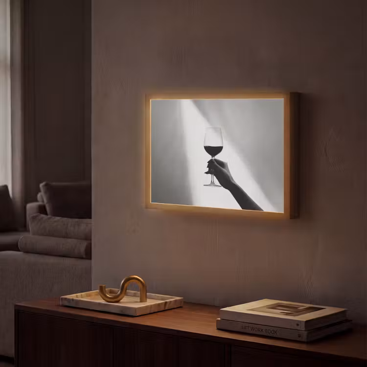Lichtinval - Wijn - Rood - Glas Light Box met batterij (Wandlamp) middel -sfeer1