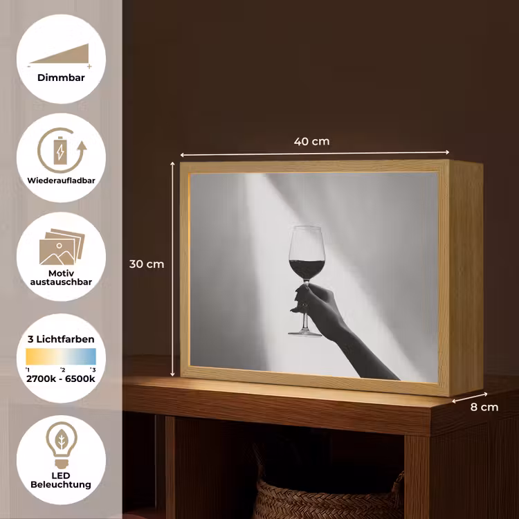 Lichtinval - Wijn - Rood - Glas Light Box met batterij (Wandlamp) middel -USP_websiteoverzichtDE