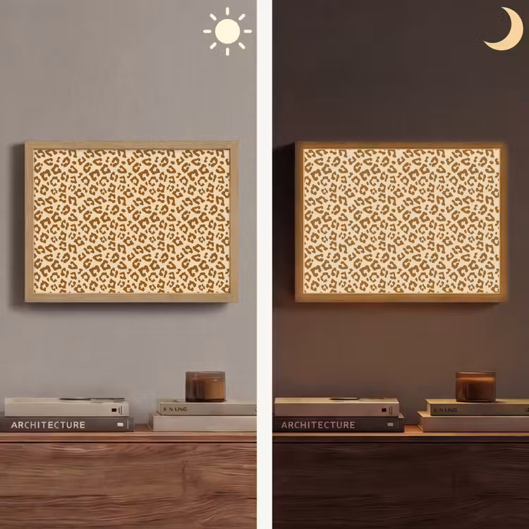 Luipaard - Bruin - Patroon Light Box met batterij (Wandlamp) middel 907 -sfeer3
