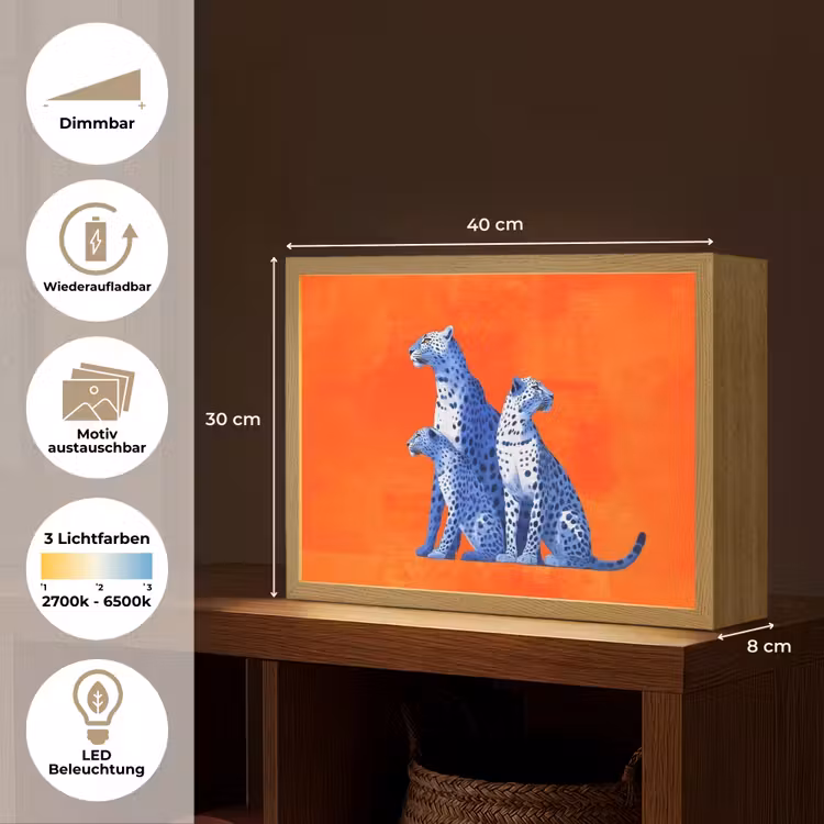 Luipaarden - Stippen - Oranje Light Box met batterij (Wandlamp) middel -USP_websiteoverzichtDE