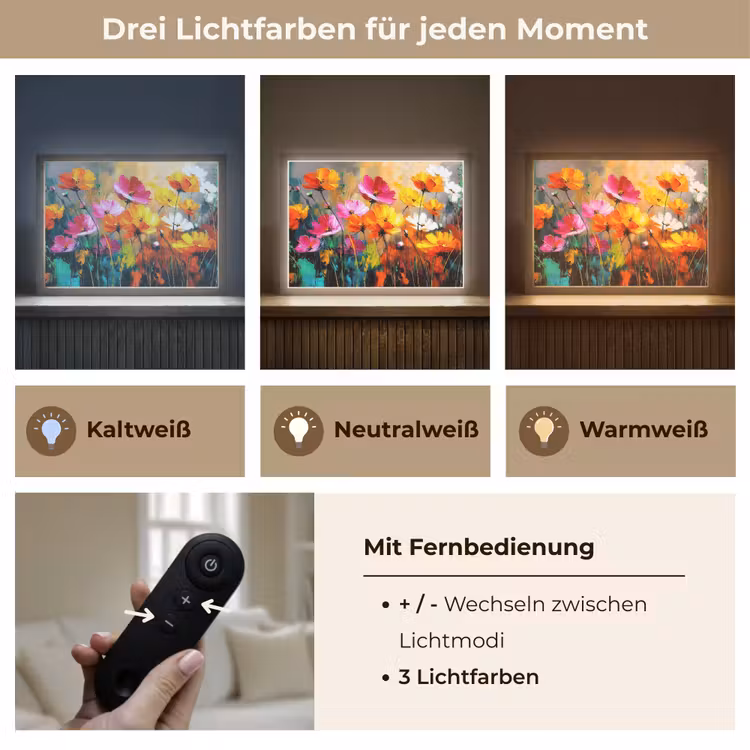 Felgekleurd - Bloemblaadjes - Abstract Light Box met batterij (Wandlamp) middel -USP_lichtkleurDE
