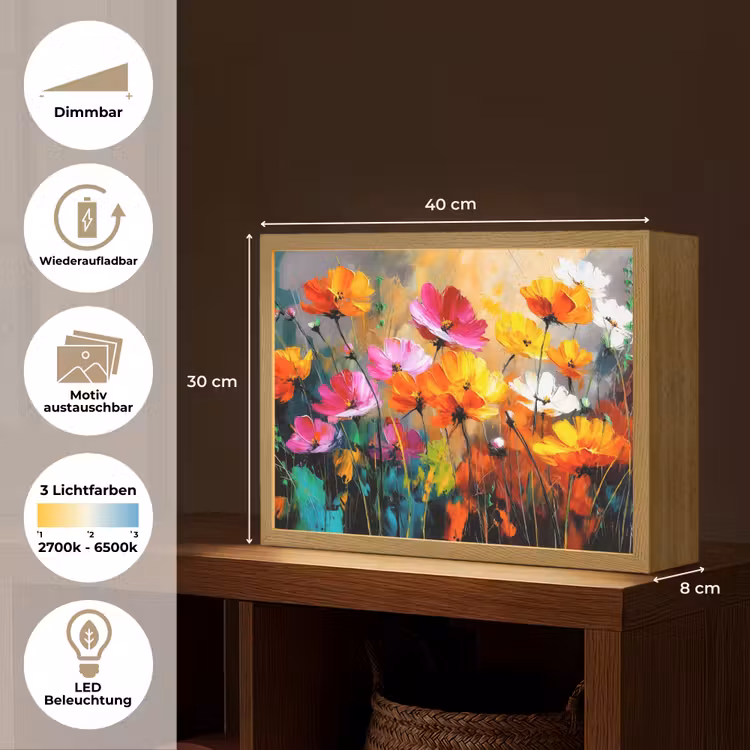 Felgekleurd - Bloemblaadjes - Abstract Light Box met batterij (Wandlamp) middel -USP_websiteoverzichtDE