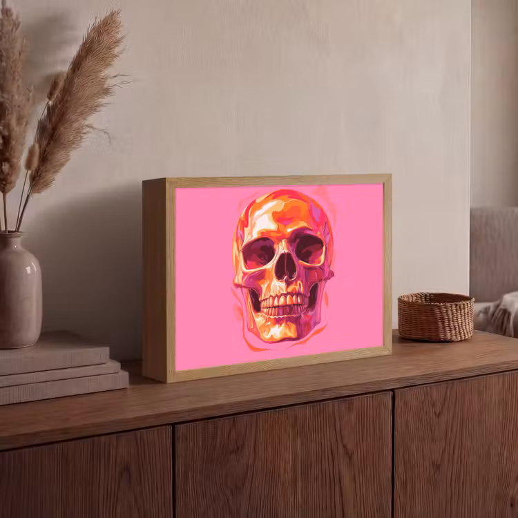 Felroze - Tanden - Schedel Light Box met batterij (Wandlamp) middel -sfeer2
