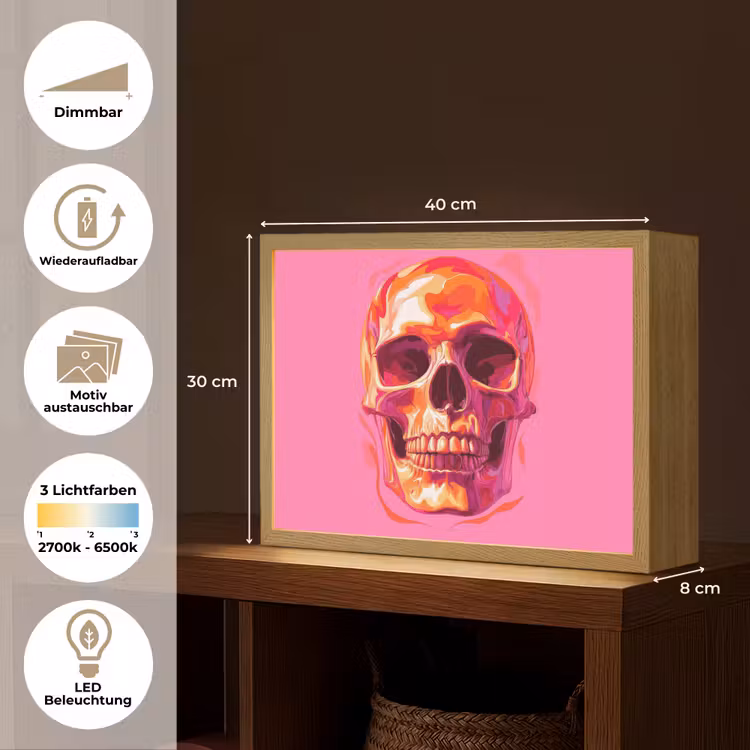 Felroze - Tanden - Schedel Light Box met batterij (Wandlamp) middel -USP_websiteoverzichtDE