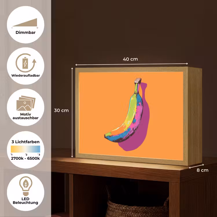 Felle kleuren - Banaan - popart Light Box met batterij (Wandlamp) middel -USP_websiteoverzichtDE