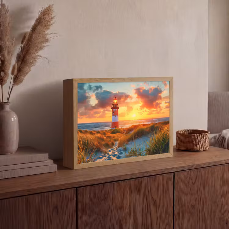 Vuurtoren - Zonsondergang - Duinen - Horizon Light Box met batterij (Wandlamp) middel -sfeer2
