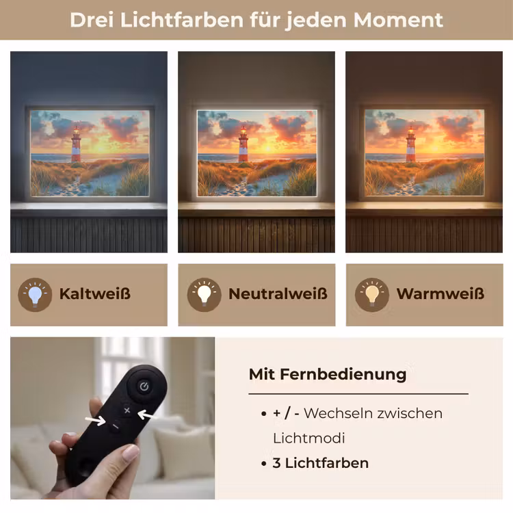 Vuurtoren - Zonsondergang - Duinen - Horizon Light Box met batterij (Wandlamp) middel -USP_lichtkleurDE