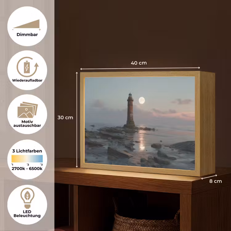 Vuurtoren - Stenen - Water - Maan Light Box met batterij (Wandlamp) middel -USP_websiteoverzichtDE