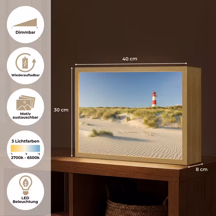 Vuurtoren - Strand - Landschap - Duinen Light Box met batterij (Wandlamp) middel -USP_websiteoverzichtDE