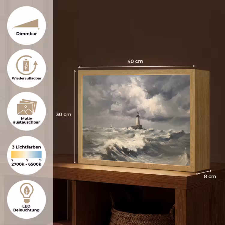 Vuurtoren - Golven - Storm Light Box met batterij (Wandlamp) middel -USP_websiteoverzichtDE