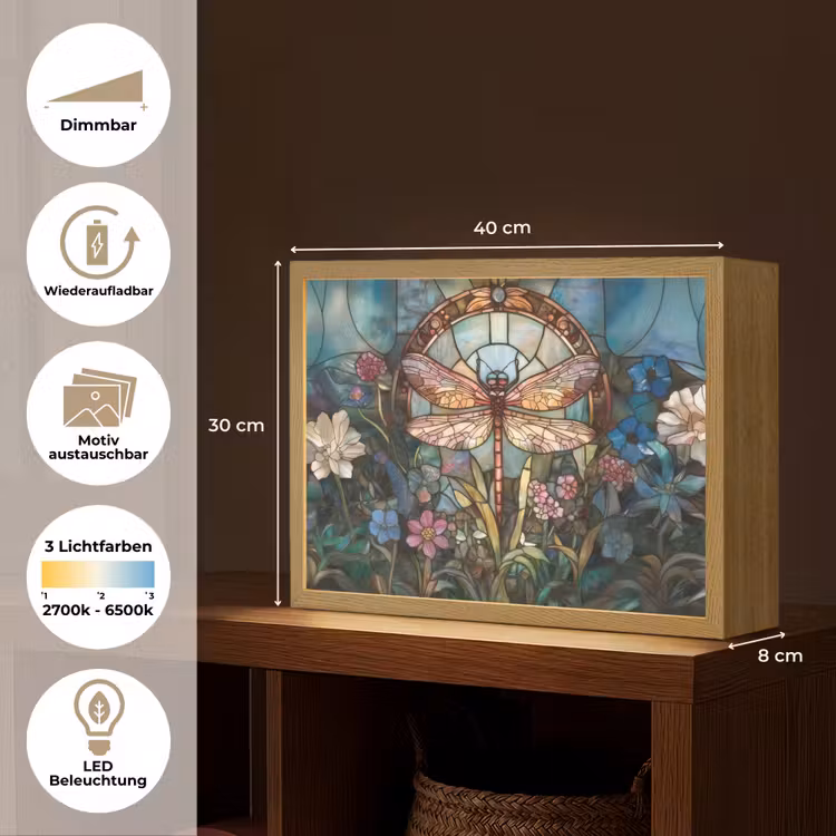 Libelle - Mozaïek - Bloemen - Kleurrijk Light Box met batterij (Wandlamp) middel -USP_websiteoverzichtDE