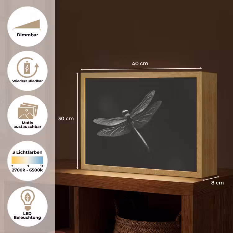 Libelle - Dieren - Zwart - Insect Light Box met batterij (Wandlamp) middel -USP_websiteoverzichtDE