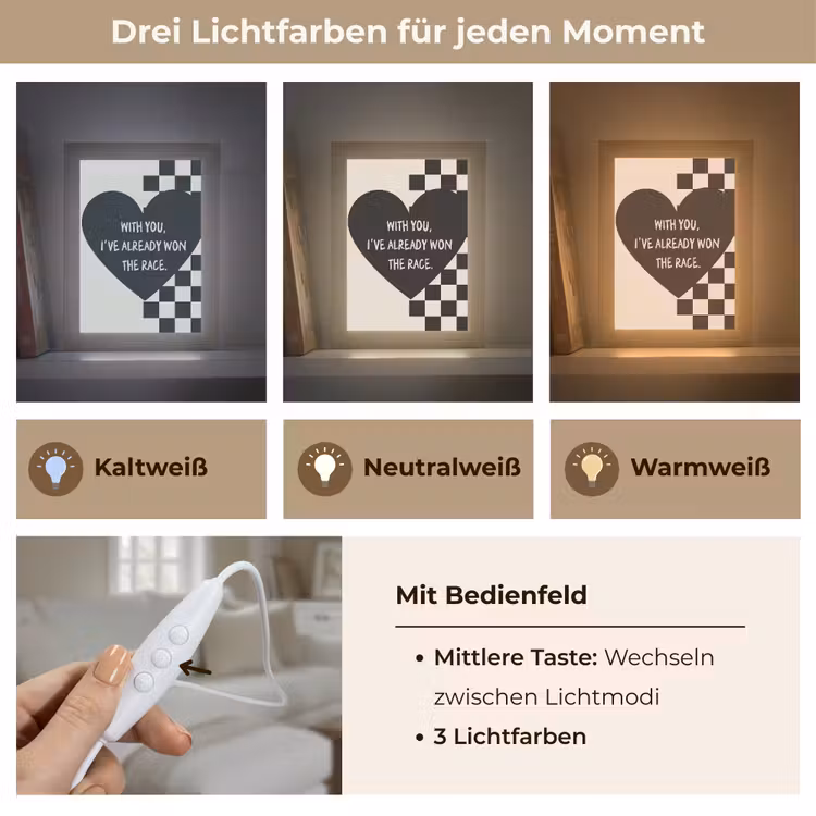 Liefde - Beige - Race Light Box met kabel (Wandlamp) klein -USP_lichtkleurDE